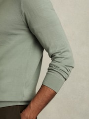 Reiss Herb Green Trafford Merino Wool Polo Shirt - Image 4 of 6