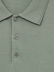 Reiss Herb Green Trafford Merino Wool Polo Shirt - Image 6 of 6