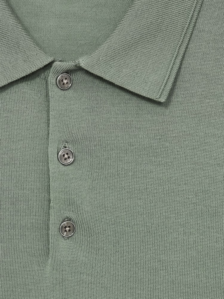 Reiss Herb Green Trafford Merino Wool Polo Shirt - Image 6 of 6