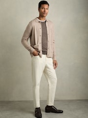 Pšeni melange - Reiss Munich Merino Wool z gumbi po celotni dolžini pletena jopa - Slika 1 iz 7