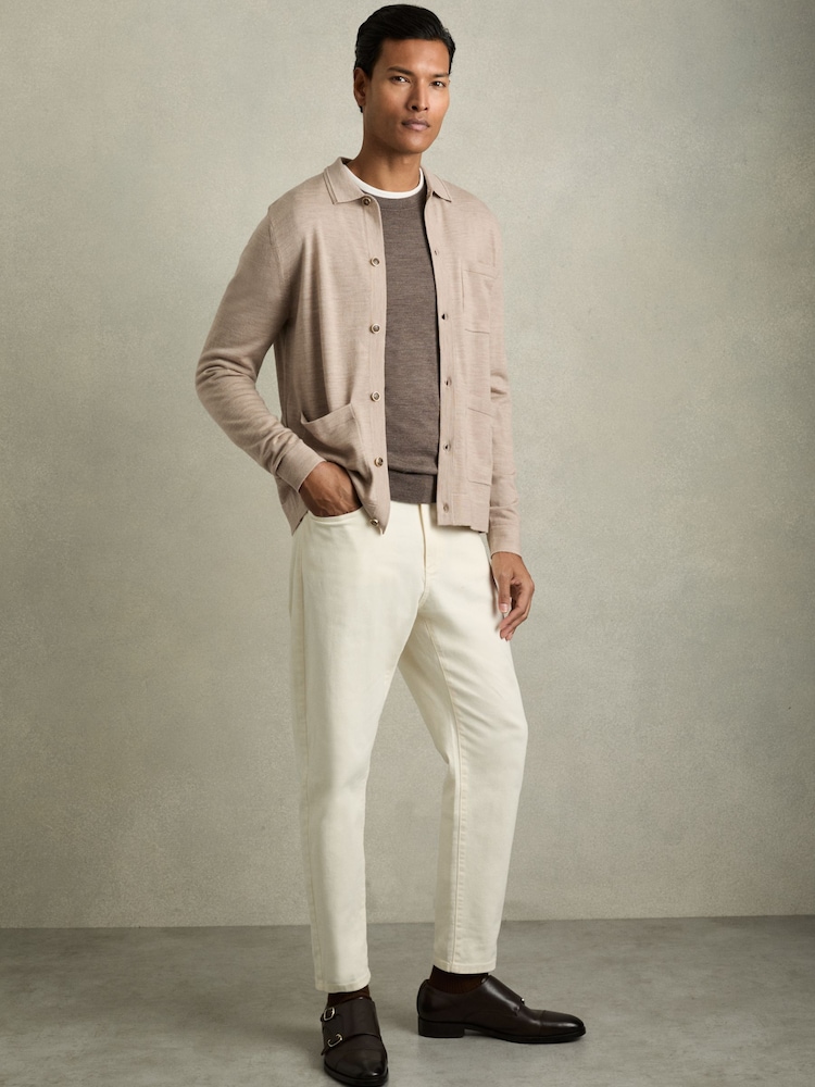 Pšeni melange - Reiss Munich Merino Wool z gumbi po celotni dolžini pletena jopa - Slika 1 iz 7