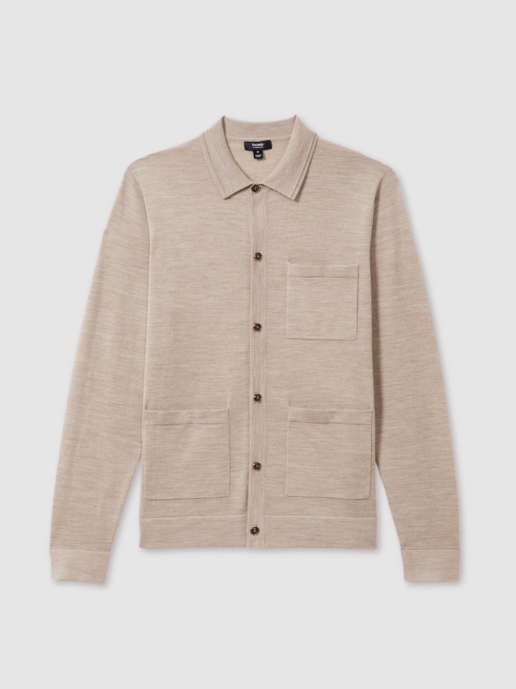 Pšeni melange - Reiss Munich Merino Wool z gumbi po celotni dolžini pletena jopa - Slika 2 iz 7