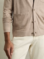 Pšeni melange - Reiss Munich Merino Wool z gumbi po celotni dolžini pletena jopa - Slika 6 iz 7