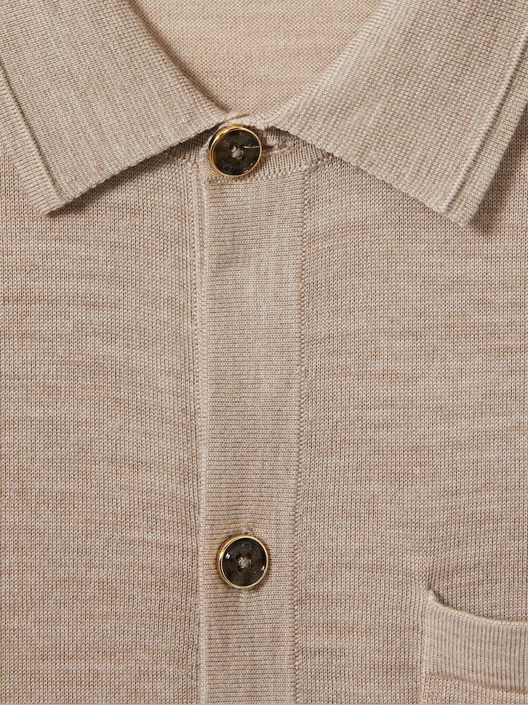 Pšeni melange - Reiss Munich Merino Wool z gumbi po celotni dolžini pletena jopa - Slika 7 iz 7
