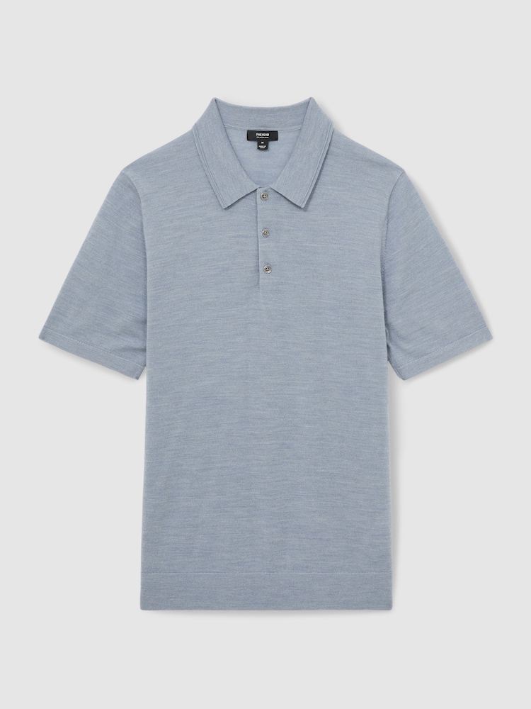 Reiss Soft Blue Manor Merino Wool Short-Sleeve Polo Shirt - Image 2 of 6