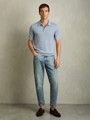 Reiss Soft Blue Manor Merino Wool Short-Sleeve Polo Shirt - Image 3 of 6