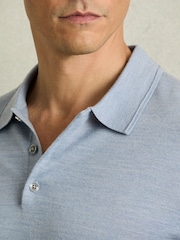 Reiss Soft Blue Manor Merino Wool Short-Sleeve Polo Shirt - Image 4 of 6