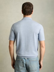 Reiss Soft Blue Manor Merino Wool Short-Sleeve Polo Shirt - Image 5 of 6
