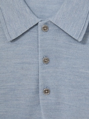 Reiss Soft Blue Manor Merino Wool Short-Sleeve Polo Shirt - Image 6 of 6
