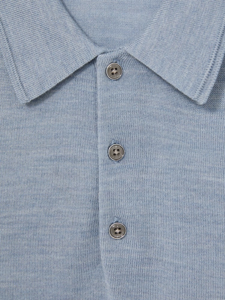 Reiss Soft Blue Manor Merino Wool Short-Sleeve Polo Shirt - Image 6 of 6