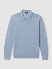 Reiss Soft Blue Melange Trafford Merino Wool Polo Shirt - Image 2 of 7