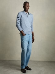Reiss Soft Blue Melange Trafford Merino Wool Polo Shirt - Image 3 of 7