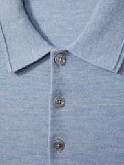 Reiss Soft Blue Melange Trafford Merino Wool Polo Shirt - Image 7 of 7