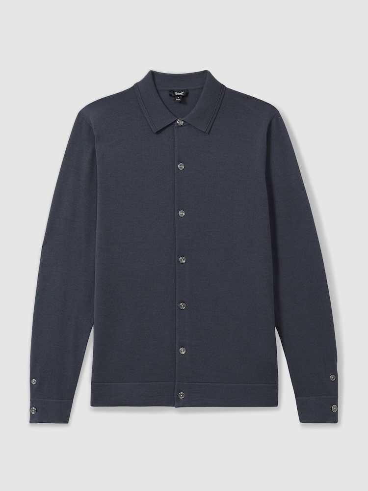 Reiss Blackened Blue Forbes Merino Wool Button-Through Cardigan - Image 2 of 6