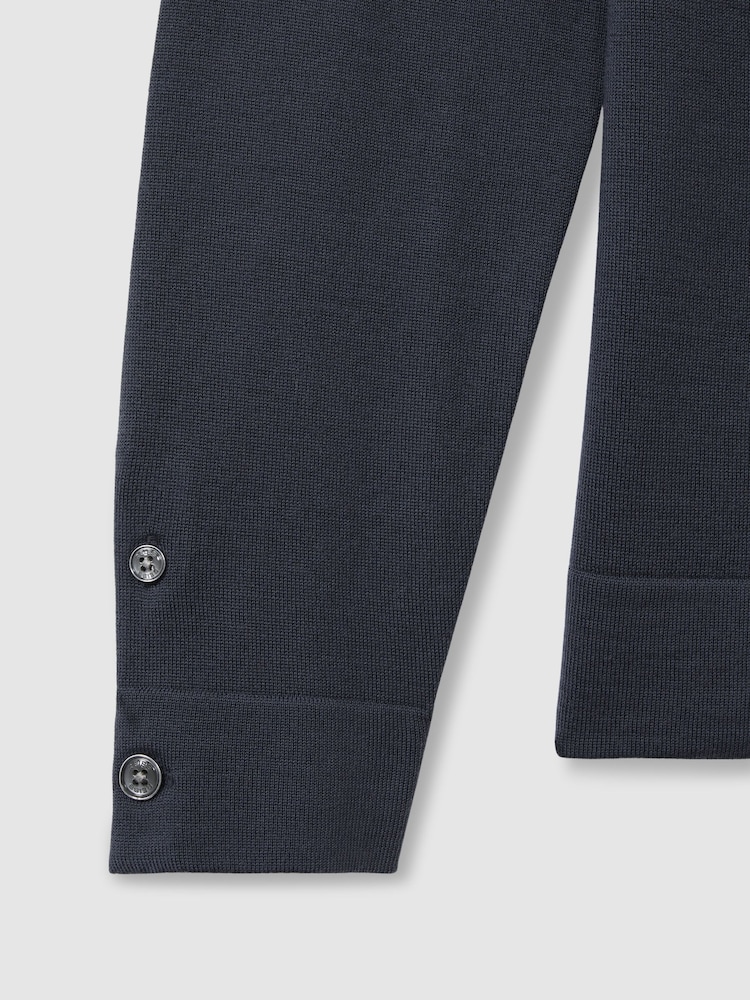 Reiss Blackened Blue Forbes Merino Wool Button-Through Cardigan - Image 6 of 6