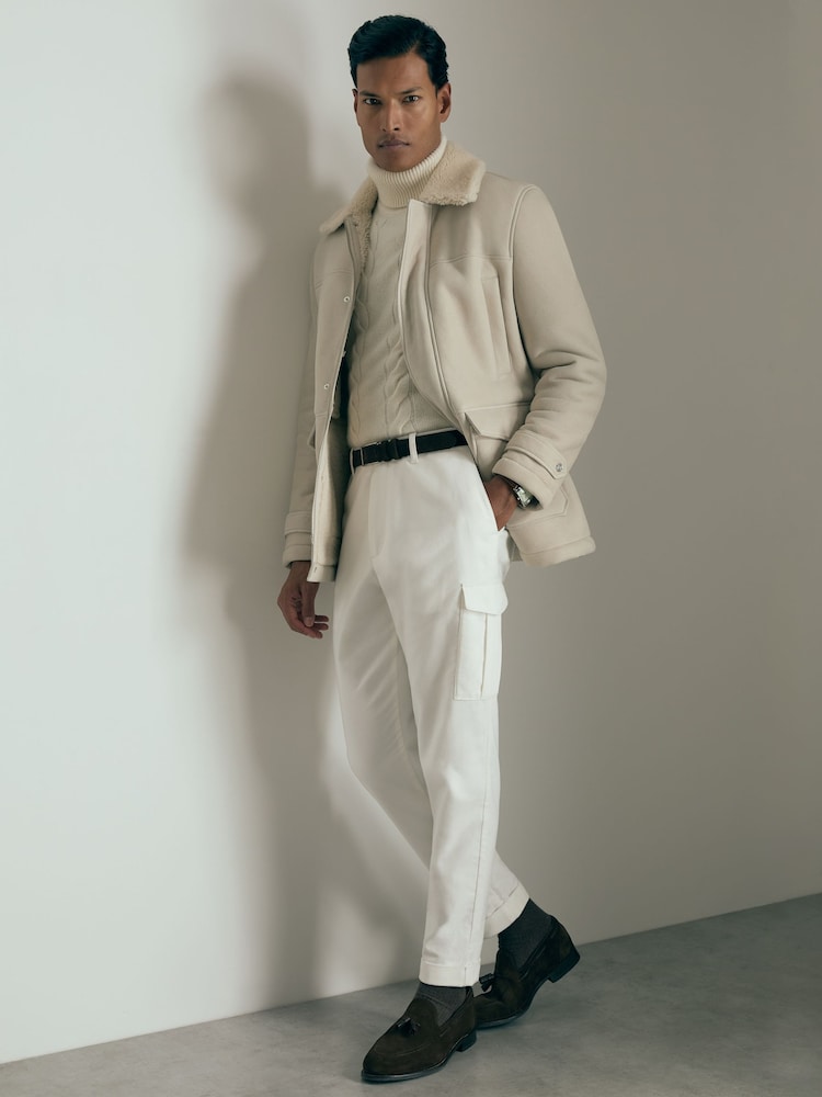 Reiss White Lato Atelier Cotton-Moleskin Cargo Trousers - Image 1 of 6