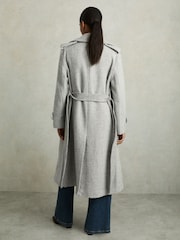 Reiss Black/White Alba Petite Wool-Blend Double-Breasted Check Trench Coat - Image 5 of 8