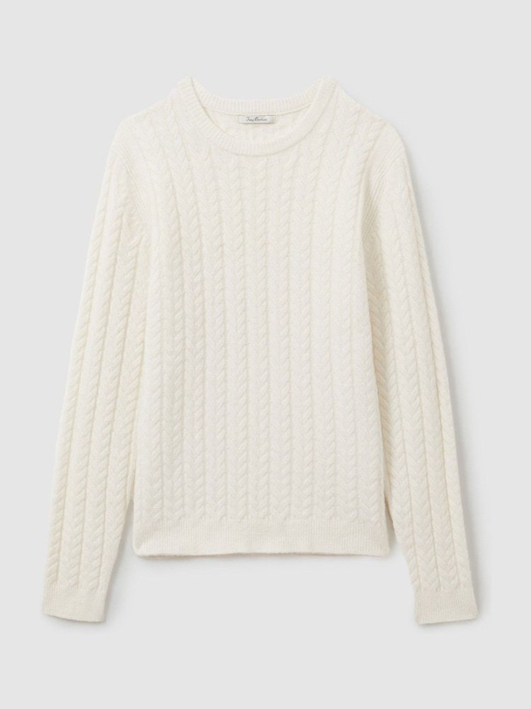 Reiss White Minsk Cabled Jumper with Wool and Alpaca - Image 2 of 6