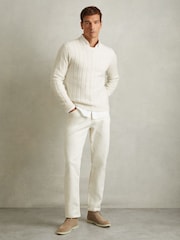 Reiss White Minsk Cabled Jumper with Wool and Alpaca - Image 3 of 6