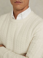 Reiss White Minsk Cabled Jumper with Wool and Alpaca - Image 4 of 6