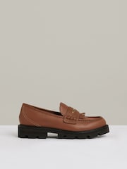 Reiss Tan Lianna Leather Fringed Chunky Penny Loafers - Image 1 of 5