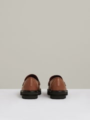 Reiss Tan Lianna Leather Fringed Chunky Penny Loafers - Image 5 of 5