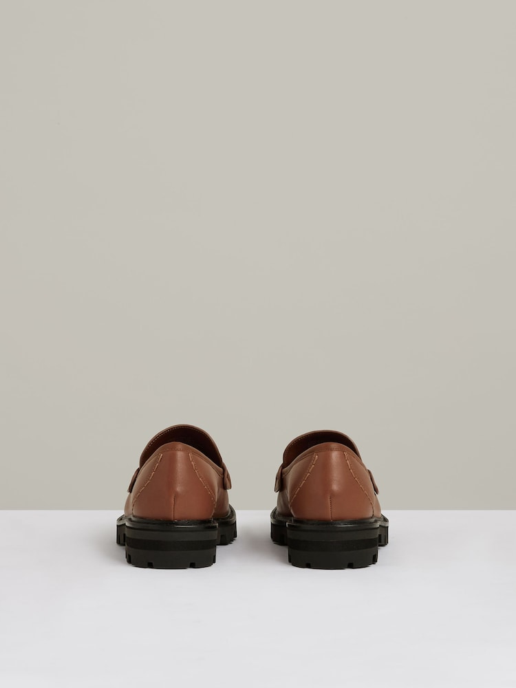 Reiss Tan Lianna Leather Fringed Chunky Penny Loafers - Image 5 of 5