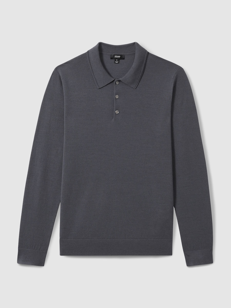 Reiss Blackend Blue Trafford Merino Wool Polo Shirt - Image 2 of 6