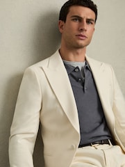 Reiss Blackend Blue Trafford Merino Wool Polo Shirt - Image 5 of 6