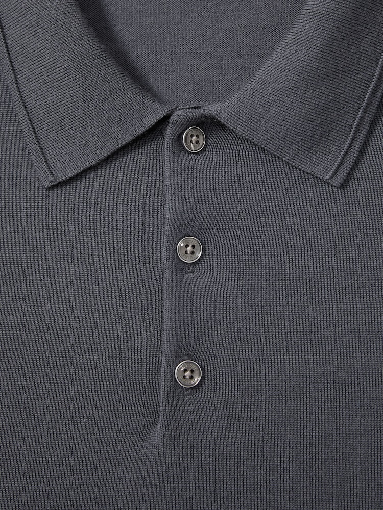 Reiss Blackend Blue Trafford Merino Wool Polo Shirt - Image 6 of 6