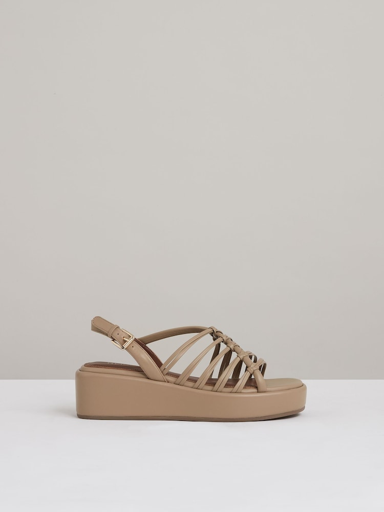 Reiss Beige Lana Leather Knot Strappy Platform Sandals - Image 1 of 5
