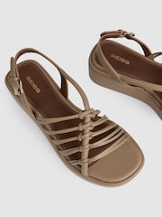 Reiss Beige Lana Leather Knot Strappy Platform Sandals - Image 4 of 5