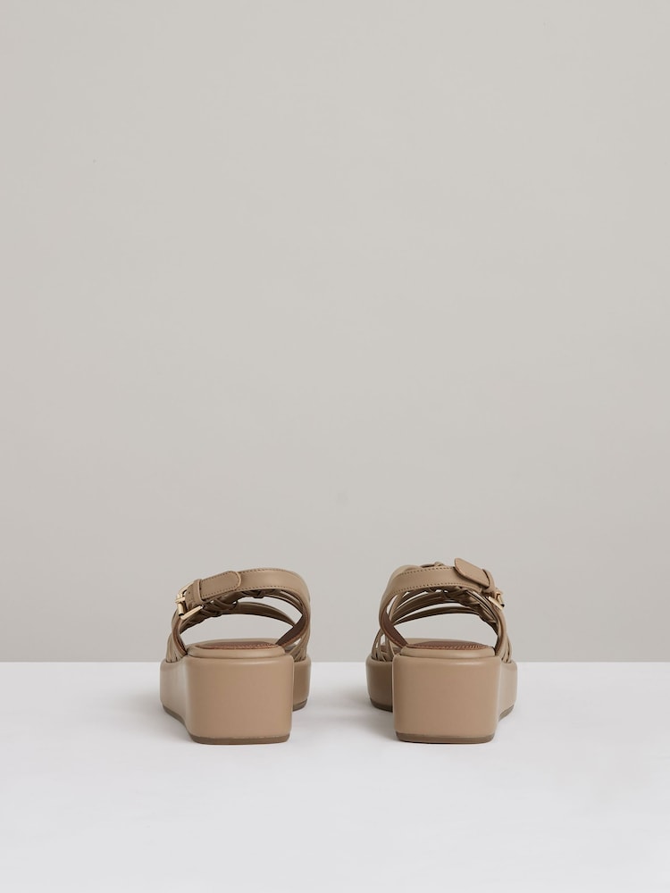 Reiss Beige Lana Leather Knot Strappy Platform Sandals - Image 5 of 5