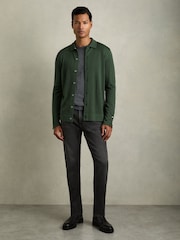 Reiss Dark Kale Green Forbes Merino Wool Button-Through Cardigan - Image 1 of 4