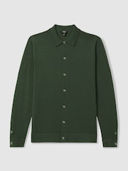 Reiss Dark Kale Green Forbes Merino Wool Button-Through Cardigan - Image 2 of 4