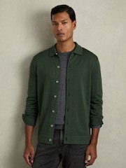 Reiss Dark Kale Green Forbes Merino Wool Button-Through Cardigan - Image 3 of 4