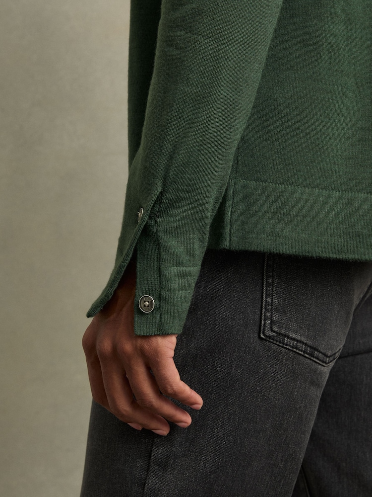 Reiss Dark Kale Green Forbes Merino Wool Button-Through Cardigan - Image 4 of 4