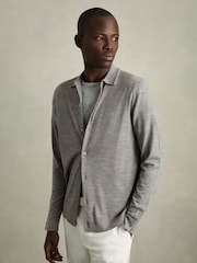 Reiss Warm Grey Melange Forbes Merino Wool Button-Through Cardigan - Image 1 of 7
