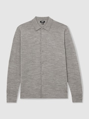 Reiss Warm Grey Melange Forbes Merino Wool Button-Through Cardigan - Image 2 of 7