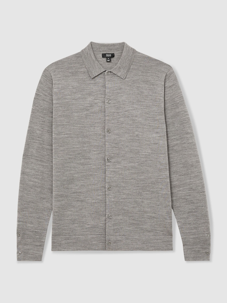 Reiss Warm Grey Melange Forbes Merino Wool Button-Through Cardigan - Image 2 of 7