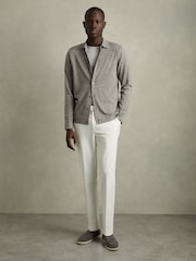 Reiss Warm Grey Melange Forbes Merino Wool Button-Through Cardigan - Image 3 of 7