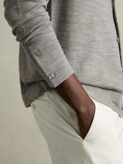 Reiss Warm Grey Melange Forbes Merino Wool Button-Through Cardigan - Image 4 of 7