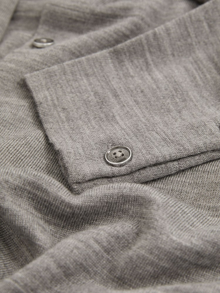 Reiss Warm Grey Melange Forbes Merino Wool Button-Through Cardigan - Image 7 of 7