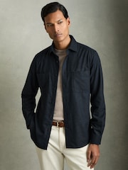 Reiss Navy Crawford Twin-Pocket Button-Through Overshirt - Image 1 of 6