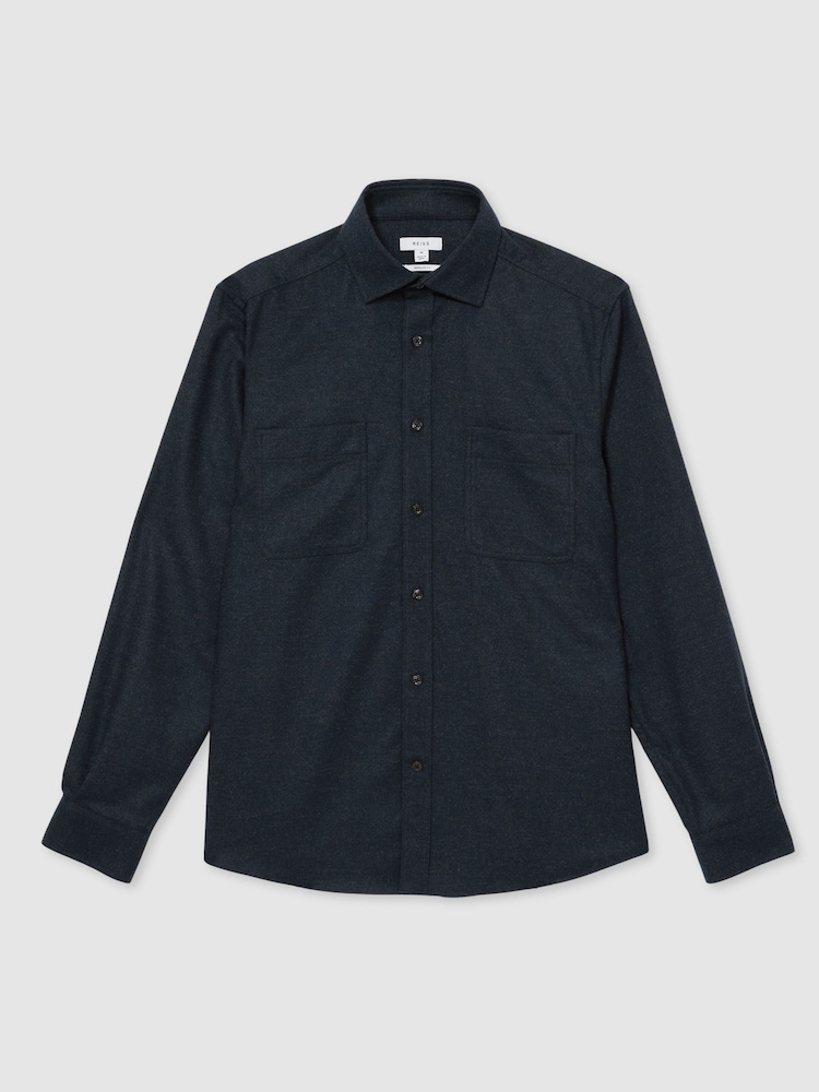 Reiss Navy Crawford Twin-Pocket Button-Through Overshirt - Image 2 of 6