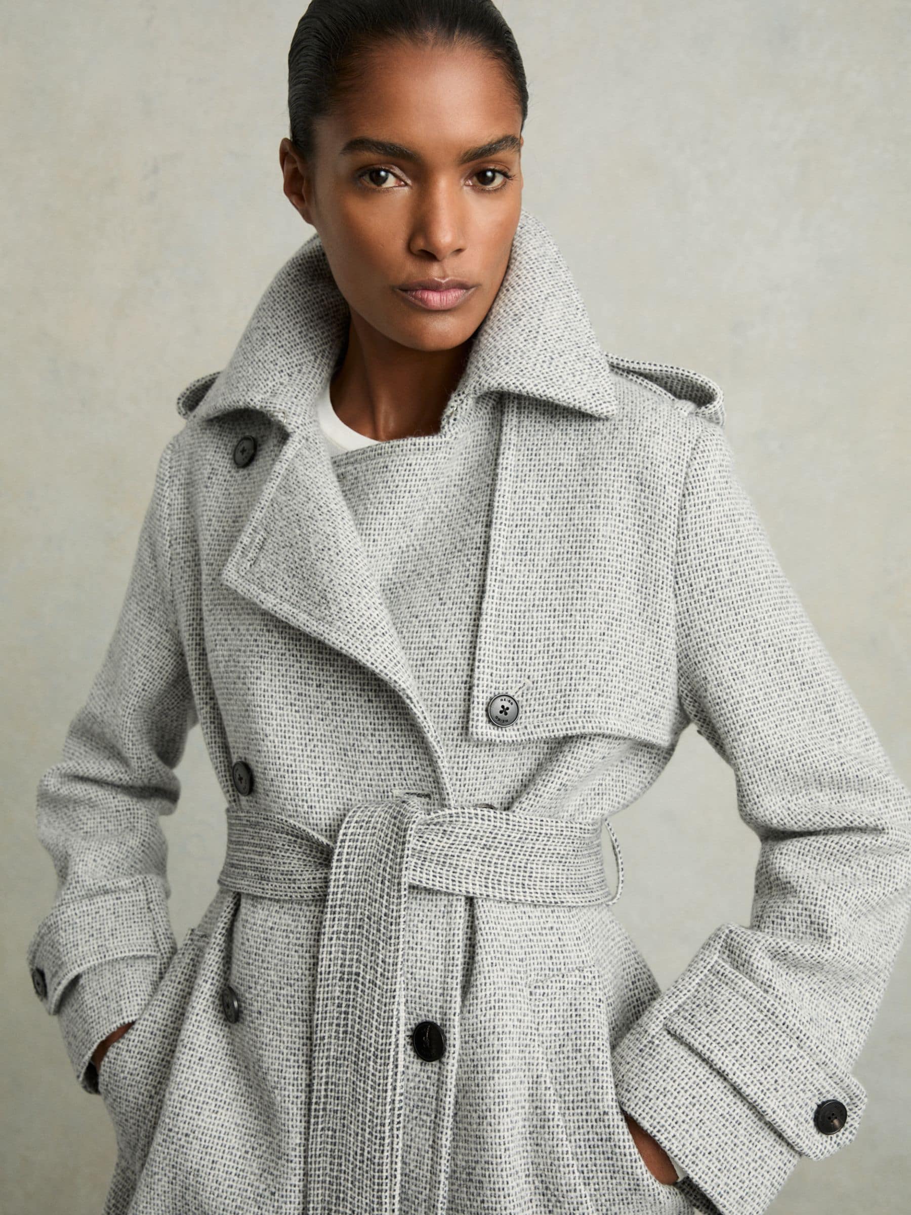 White wool trench coat hot sale