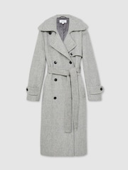 Reiss Black/White Alba Wool-Blend Double-Breasted Check Trench Coat - Image 2 of 7