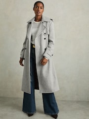Reiss Black/White Alba Wool-Blend Double-Breasted Check Trench Coat - Image 3 of 7