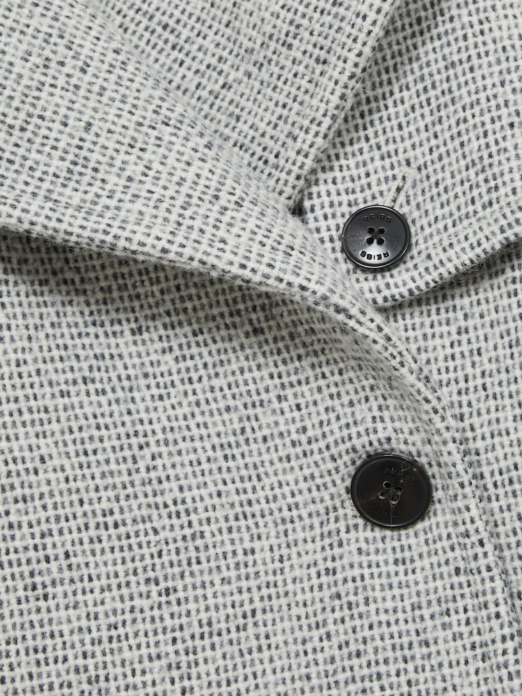 Reiss Black/White Alba Wool-Blend Double-Breasted Check Trench Coat - Image 7 of 7