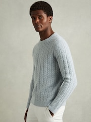 Reiss Soft Blue Minsk Cabled Jumper with Wool and Alpaca - Image 1 of 6